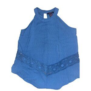 Sleeveless Blue Blouse With Lace Trim Womens M